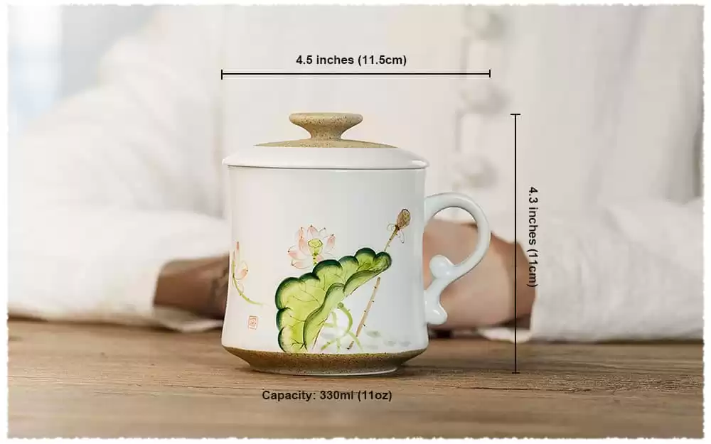 Hand Painted Lotus Porcelain Tea Mug with Infuser