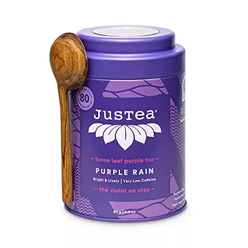 JusTea PURPLE RAIN | Loose Leaf Purple Tea with Hand Carved Tea Spoon