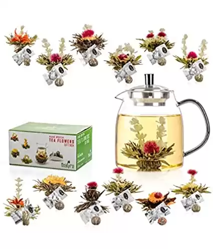 Tealyra - 12 pcs Blooming Tea and 30.5-ounce Glass Teapot
