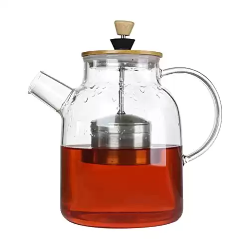 64oz Glass Tea Kettle,Tea Maker with Infuser & Bamboo Lid