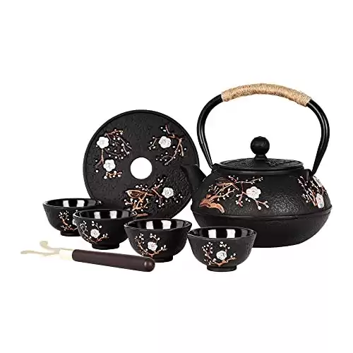 Japanese Style Cast Iron Teapot with 4 Tea Cups