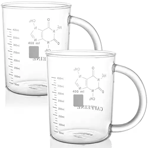 Beaker Mug Caffeine Molecule Mug, 16 oz Borosilicate Glass Chemistry Mug