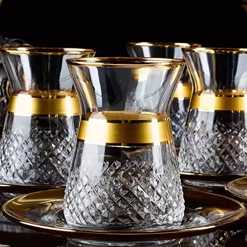 Vintage Turkish Tea Glasses Cups and Saucers Set