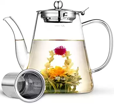 Zpose Glass Tea Pot w/Blooming Flower Tea