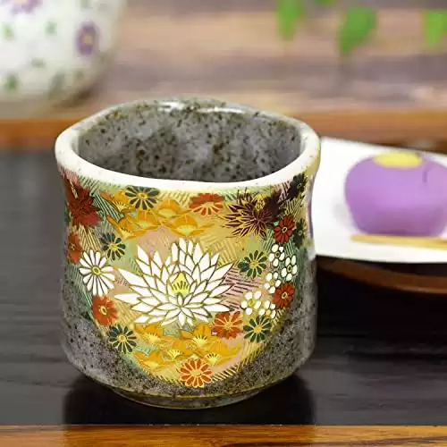 Japanese Yunomi Tea Cup Gold Flower