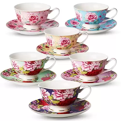 Set of 6, Tea Set, Floral Tea Cups (8oz)
