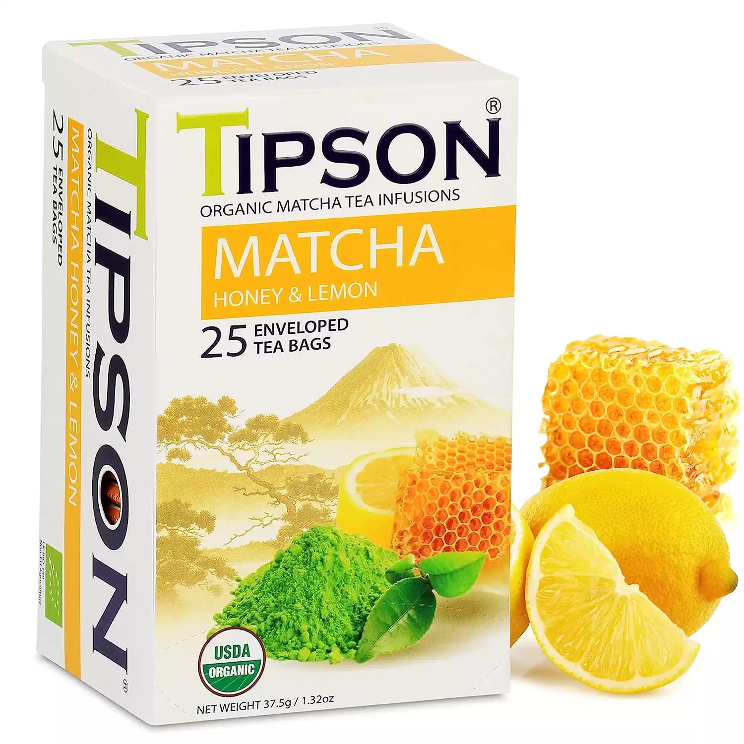 Tipson Organic Matcha Green Tea - Honey Lemon Flavor