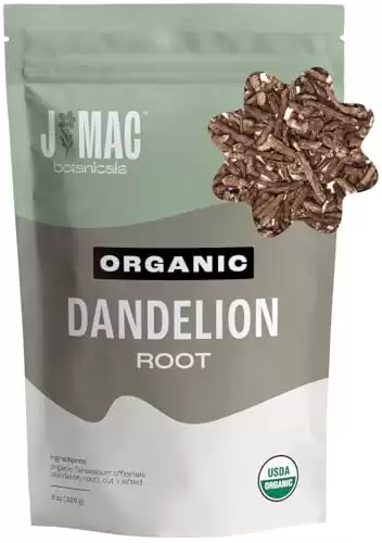 J Mac Botanicals Organic Dandelion Root (8 oz) unroasted, herb for tea